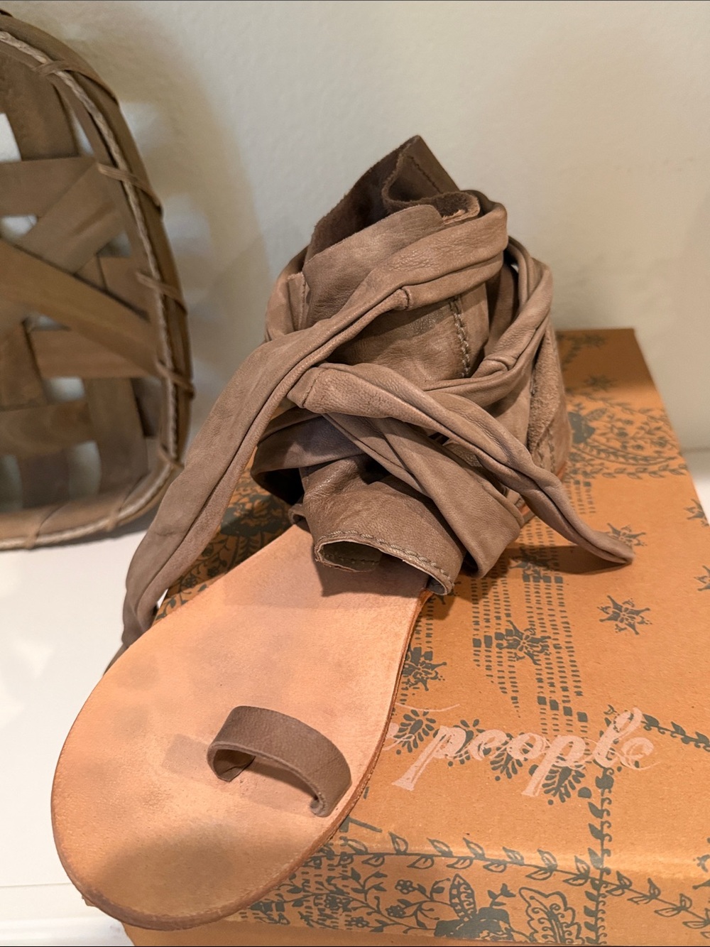 Free People Women's Wrap Sandal in Taupe Suede with Ankle Tie